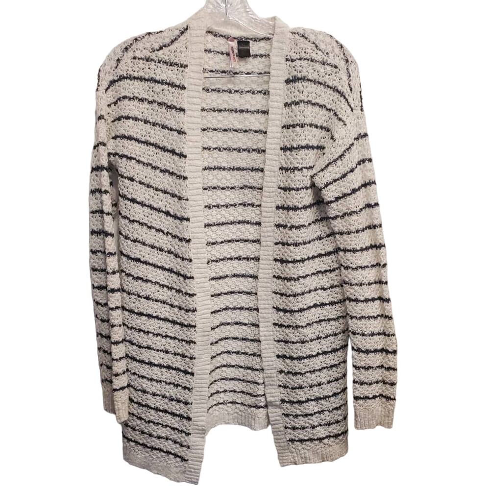 LOVE By Design Women's Open Front Knit Sweater Cardigan White & Blue Size XL